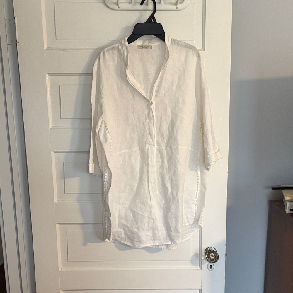 Women’s White Linen Tunic Top - Lightweight Casual
